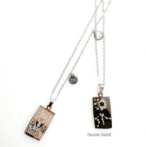 Aquarius Boho Bar Engraved Silver Pendant